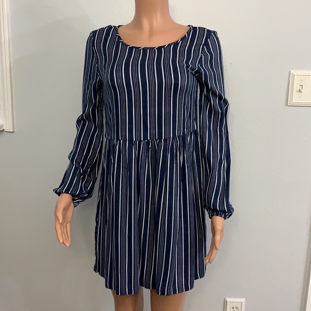 Roxy Women's Highland Escape Horizontal Striped Long Sleeve Navy Skater Dress - Picture 3 of 11